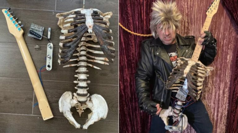 Skelecaster… ili ima li nešto luđe od ovoga? Nije znao šta da radi sa kostima svog pokojnog ujaka metalca, pa od njih – napravio gitaru