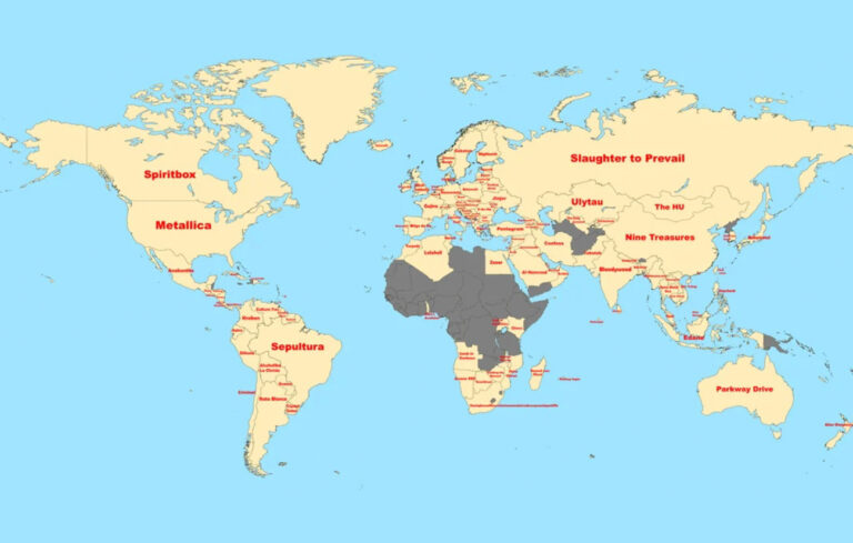 Ovo je mapa trenutno najpopularnijih metal bendova po zemljama… barem prema podacima streaminga Spotify